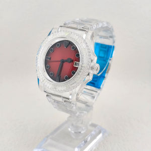 NH35 Watch China NH35 Movement 41.5mm Acrylic Transparent Case Strap fit 28.5mm Dial NO Logo New Fashionable Mens Watch