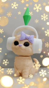 3D Printed Sims 4 Dancing Cat Bobblehead – Cute Gamer Feline with Headphones & Plumbob Moving Head PLA Desktop Gift