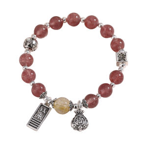 Natural Strawberry Crystal Pink Pure Silver Bracelet Womens Ins Small Design Luxury Exquisite Hand Jewelry Best Friend Bracelet