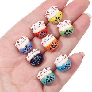2 cái/túi handmade gốm sơn mèo dễ thương Mèo May Mắn quyến rũ hạt đệm rời cho vòng tay tự làm trang sức Làm Vòng Cổ phụ kiện