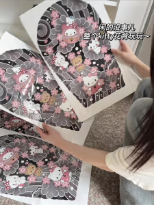 Japanese-Style Hello Kitty Color All-Inclusive Flower Arm Tattoo Sticker Male Waterproof and Durable Female Simulation Cute Cartoon Stickers Abrasion Resistant