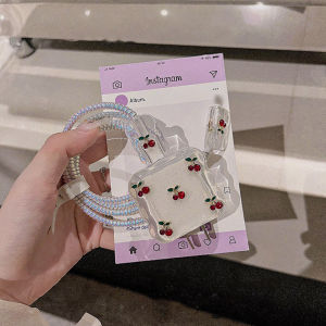 สายชาร์จเชอร์รี่ 5 ชิ้น อุปกรณ์ป้องกันสายชาร์จแบบม้วนเก็บ สำหรับ iPhone 18 20w 16 Pro Max 15 14 13  ฝาครอบป้องกันสำหรับที่ชาร์จเร็ว