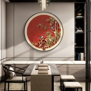 Wedding Brow Flower and Bird Hallway Aisle Decorative Painting round Background Wall Mural Chinese Ancient Style Restaurant Tearoom Paintings