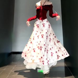 CHANGTONG | Retro Gentle Style Red Printed Top and Skirt Set