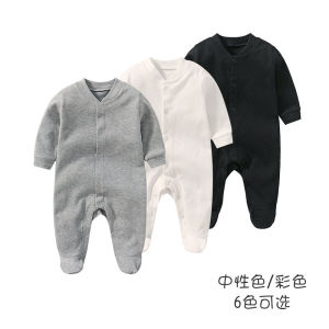 เสื้อผ้าทารกแรกเกิดไซส์52ชุดจั๊มสูทคลุมเท้าชุดปีนเขาสีขาวผ้าฝ้ายแท้สำหรับฤดูใบไม้ผลิและฤดูใบไม้ร่วงไซส์เล็กสำหรับทารกแรกเกิดครบเดือน