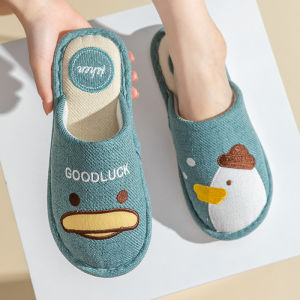 รองเท้าแตะผ้าฝ้ายลายการ์ตูนสำหรับใส่ในบ้าน รองเท้าแตะพื้นนุ่มระบายอากาศได้ดี รองเท้าแตะผู้ชายและผู้หญิง รองเท้าแตะแบบสวมสบายสำหรับฤดูใบไม้ผลิ