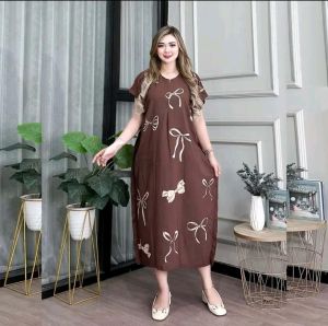 YURI DRESS KEKINIAN RESELETING DEPAN BAHAN RAYON DIAMOND DRESS WANITA LENGAN 3/4 SEMATAKAKI LD 120 CM