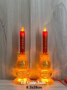 Cặp đèn nến thỏi vàng điện tử tim lắc lư cao 18cm & 22cm