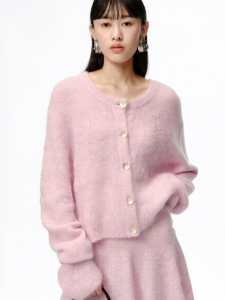 XIAOLI | Mauve Nail Art Heavyweight Alpaca Wool Long Sleeve Knit Cardigan