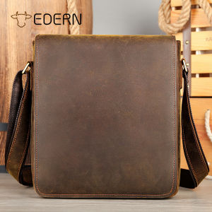 EDERN New ngựa điên Túi đeo vai bằng da cho cổ điển cho nam Túi đeo chéo thường ngày túi có nắp da bò sức chứa lớn Túi Đeo Chéo Nam của túi đeo