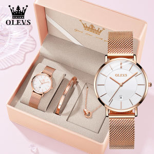 OLEVS นาฬิกาสำหรับผู้หญิง กันน้ำ ของแท้ เรียบง่าย สง่างาม สายสแตนเลสแบบตาข่าย 2025 ใหม่ ชุดของขวัญสำหรับเด็กผู้หญิง 5869