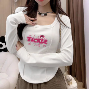 Pure Desire Long Sleeve Velvet T-Shirt Womens Short Fashionable Top Square Collar Spring Autumn Butterfly Pattern Commute