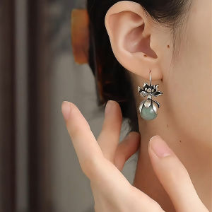 Retro Lotus Earrings 925 Silver Ethnic Style Womens New Chinese Style Elegant Luxury Vintage Floral Jewelry Accessories