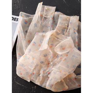 เสื้อเชิ้ตผู้หญิงแขนยาวป้องกันแสงแดดผ้าชีฟองโปร่งใส OZ ฤดูใบไม้ผลิและฤดูร้อน 2025 ปักลายดอกไม้ คอโปโล กระเป๋า ทรงหลวม