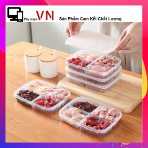 Hộp Nhựa 4 Ngăn Đựng Thực Phẩm Có Nắp Đậy Bảo Quản Thức Ăn Tiện Dụng - Hôp Đựng Thực Phẩm Tủ Lạnh  Trữ Đông Chữ Nhật 4 Ngăn Nhựa PP Cao Cấp - Khay Nhựa - Hộp Chia Ngăn Đựng Thức Ăn