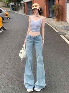 American Retro Low Waist Flared Jeans Womens 2025 Small Size Summer New Slimming Draping Floor-Length Pants Casual Style