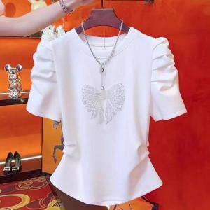 Summer New Fashion Casual Short Sleeve round Neck Embroidered Waist T-Shirt Womens Top Stylish Korean Loose Fit Creative Pattern