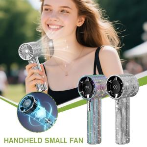 199 Speeds Portable Handheld Fan Diamond-Covered Strong Wind Outdoor Fan Type-C Rechargeable Ice Cooling Fan Compact Outdoor