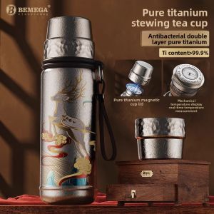 High Quality Pure Titanium Double Layered Thermal Mug for Elderly with Tea Water Separation
