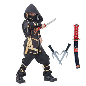 Miniso | Black Ninja Costume Boy Halloween Japanese Samurai Costume Kid Anime Muscle Costume with Foam Accessories Best Children Gift