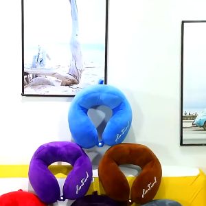 U-shape Neck Pillow Pure Colour Cotton Soft Slow Rebound Memory Foam Travel Pillow Home Office Comfortable Neck Support Headrest