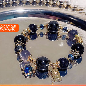 สร้อยข้อมือลูกปัดสีน้ำเงิน 2024 ใหม่ แฟชั่น สร้อยข้อมือผู้หญิง ดีไซน์เรียบง่าย ใช้งานได้หลากหลาย จี้รูปต้นไม้ จี้รูปผีเสื้อ จี้รูปหิมะ