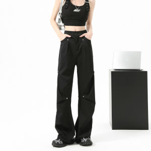 Quần Ống Rộng Ống Đứng Nhanh Khô Thời Trang Mùa Hè 2024 Phong Cách Mỹ Cho Nữ Quần Công Sở Cài Nút Quần Thể Thao