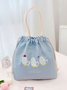 Large Capacity Canvas Bucket Handbag Drawstring Lunch Box Bag Womens 2024 New Style Casual Soft Foldable Washable Tote Bag