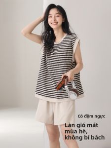 MiiOW | Áo ngủ cotton không tay cổ tròn mùa hè MiiOW Cat Person dành cho nữ Áo vest mặc nhà thường ngày cỡ lớn có đệm ngực thoải mái