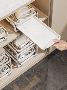 Kitchen Pull-out Dish Storage Rack Cabinet Dish Rack Pull-out Basket Drawer Dish Storage Rack Plate Draining Storage Rack