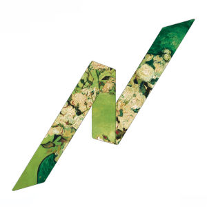Van Gogh Green Hanada Oil Painting Silk Scarf Small Bench Female Easiest for Match Bench Braided Hair Tie Ponytail Arm Bag Ribbon Small Scarf