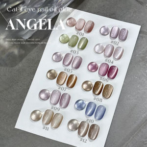 MIANEL 12ML 1-12pcs Angela Cat Eye Gel Nail Polish 2025 Crystal Porcelain White Glass Beads Polish Christmas Nails Pink Nails
