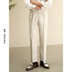 Business Casual Crease Resistant Versatile Naples Style Men Mid-high Waist Tapered Trousers