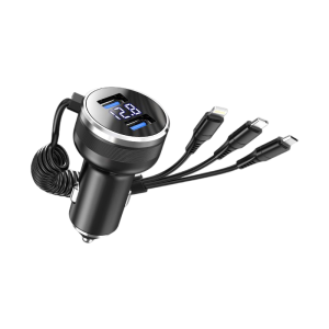 Super Fast Car Phone Charger Universal Cigar Lighter Power Supply Converter Plug Three Pulls Extendable Data Cable