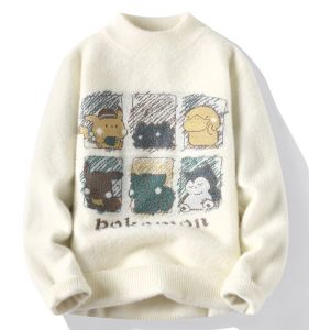 Thickened Autumn Winter Rabbit Fur Knitted Sweater for 12 Year Old Boy 13 Junior High Student 14 Warm Base Layer 15 Big Kid