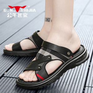 Bull Family Genuine Leather Sandals Mens New 2025 Summer Fashion Air Cushion Soft Bottom Two-Way Driving Sandals Slippers