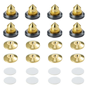 Pailvens loudspeaker Spikes Set of 8 loudspeaker Feet Height Adjustable Copper Alloy Subwoofer Spikes with 16x Adhesive Pads