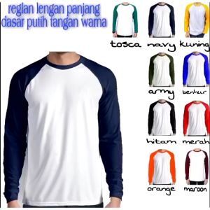 3S-Tshirt - Kaos raglan polos putih kombinasi lengan warna panjang seragam pria wanita