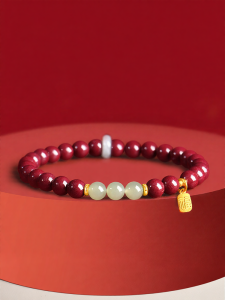 HONGLIANGYUAN | Natural Raw Cinnabar Purple Gold Sand Hetian Jade Hand Bracelet