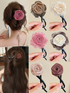 Elegant Dried Rose Flower Barrettes Female Twist Word Grip Back Head Updo Duckbill Clip Son Headdress Hairpin