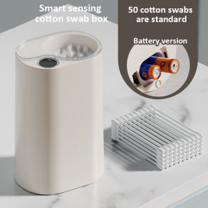 Induction Cotton Swab Box Automatic Dispenser Cotton Swab Container Box Dustproof Lid Makeup Organizer for Bathroom Home Storage