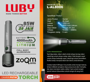 LUBY L-AL8003 LAMPU SENTER TANGAN ZOOM 35W HAND LAMP RECHARGEABLE 35 WATT SUPER TERANG BAGUS KUALITAS TERJAMIN