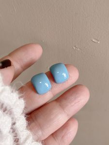 Sky Blue Geometric Painted Drop Earrings Slimming Face Effect Simple Elegant Ear Jewelry Korean Style Fashion Accessories
