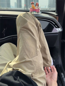 กางเกงทำงานทรงเอวกลางขาตรงทรงหลวมสำหรับผู้ชายในช่วงฤดูร้อน กางเกงขายาวทรงหลวมสไตล์อเมริกันสีกรมท่า ทรงสลิมฟิต แห้งเร็ว ใส่สบาย