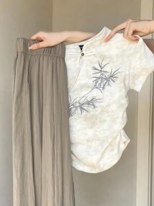 Summer Clothes Matching a Set of New Chinese Style National Style Suit Younger Fashion Chinese Knot Button Top Draped Casual Pants Two-piece Set