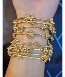 Gold plated Bangles with danglings (8 nos)(can use along rain drop glass bangles)