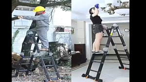 REAIM Heavy Duty Foldable Aluminum Ladder 3.7M-5.7M 12FT 16FT 20FT with Anti-Slip Steps for Professional and Home Use