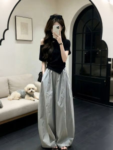 XUECAIQI | Unique Design Off-Shoulder Hang-neck Short Sleeve Top & Loose Pants Two Piece Female Suit