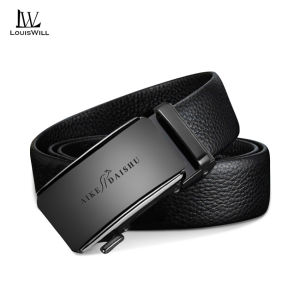 LouisWill Mens Belt Fashion Business Belt Genuine Leather Belt Second-layer Cowhide Automatic Buckle Belts Brand Luxury High Quality Strap Leisure Casual Belt Male Waistband for Men