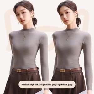 miiow | Autumn Winter Slim Fit Long Sleeve Womens Base Shirt Inner Wear Coffee Color Sweet Style High Neck Warm Thermal T-Shirt